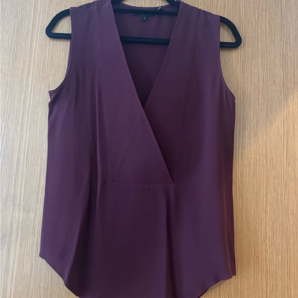 Theory Deep Burgundy V-Neck Blouse Size: P